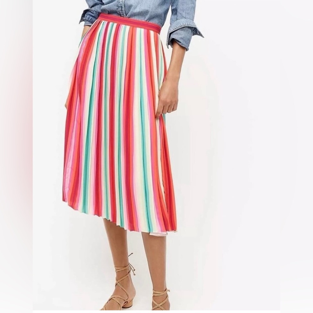 J. Crew Sunburst Pleated Skirt in Watermelon Stripe